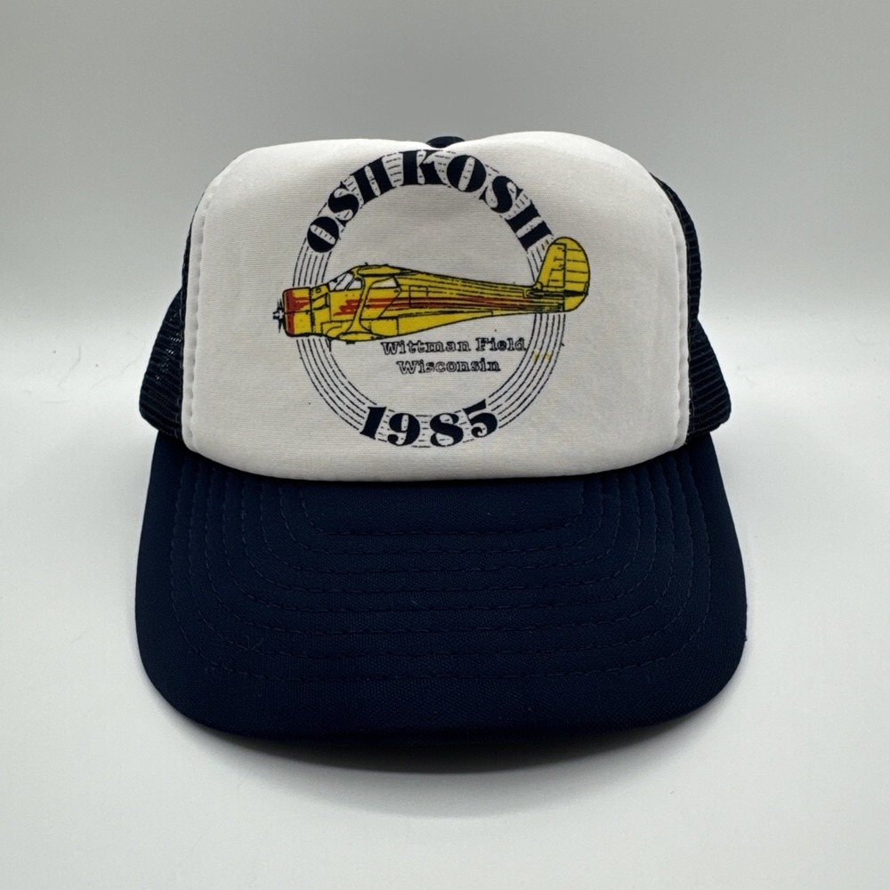 Vintage 1985 Oshkosh Air Show Trucker Hat Wittman Field Wisconsin Snapback Cap